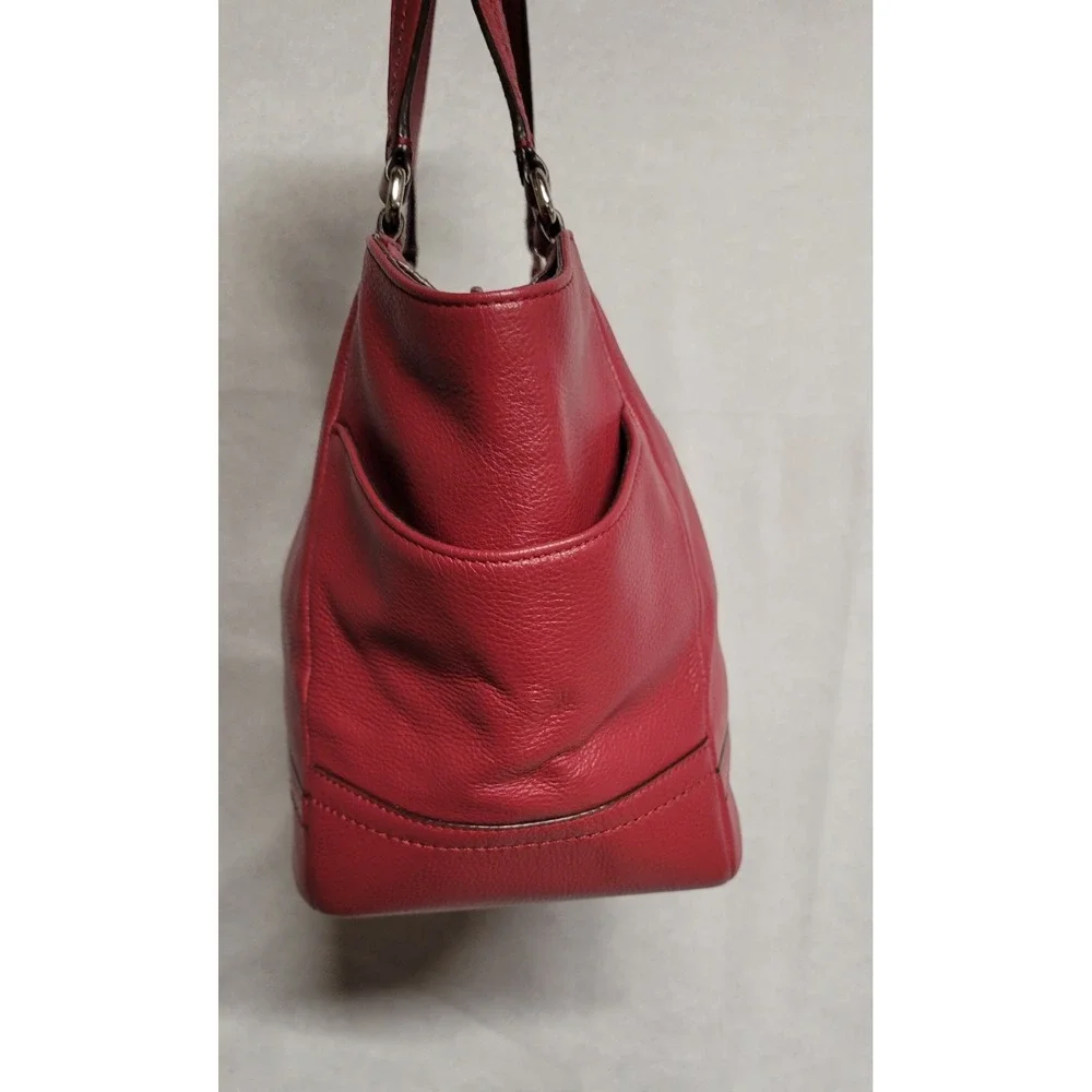 Red Pebble Grain Leather Dual Handle Coach Handbag W Zipper Closure J1321 F23284